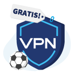 VPN-schild met een "Gratis!" label en een voetbal