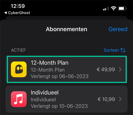 Abonnementen op iOS waarbij CyberGhost is uitgelicht