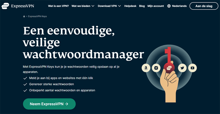 Landingspagina van ExpressVPN Keys op de ExpressVPN website
