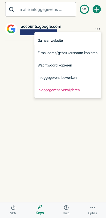 Opties voor inloggegevens in de ExpressVPN Keys app