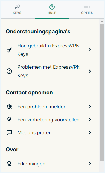 De hulppagina van de browserextensie van ExpressVPN Keys