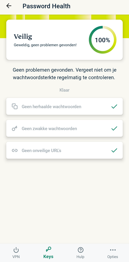 Het scherm Password Health in de mobiele app van ExpressVPN Keys
