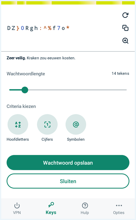 Wachtwoordgenerator van de mobiele app van ExpressVPN Keys