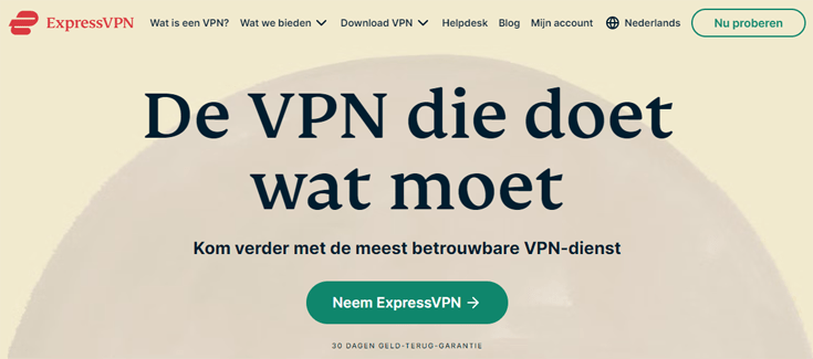 Homepage van de ExpressVPN website
