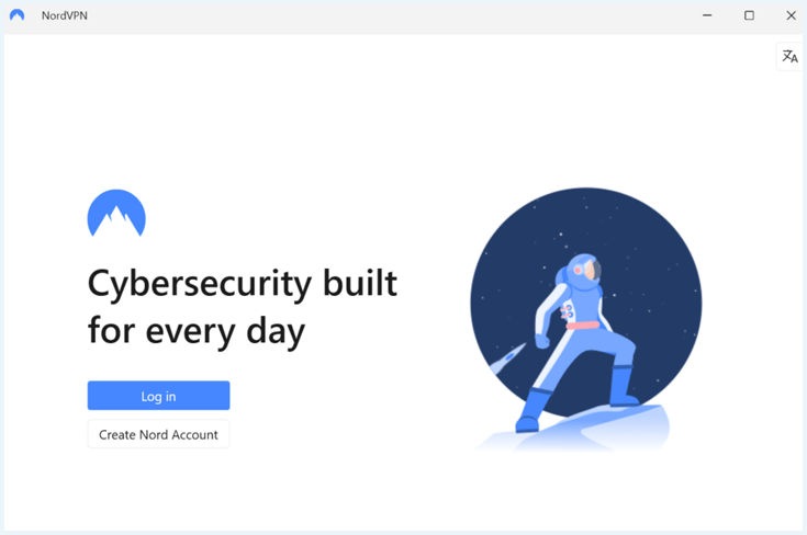 Login scherm van NordVPN