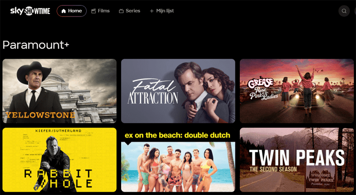 Aanbod van Paramount Plus op de site SkyShowtime