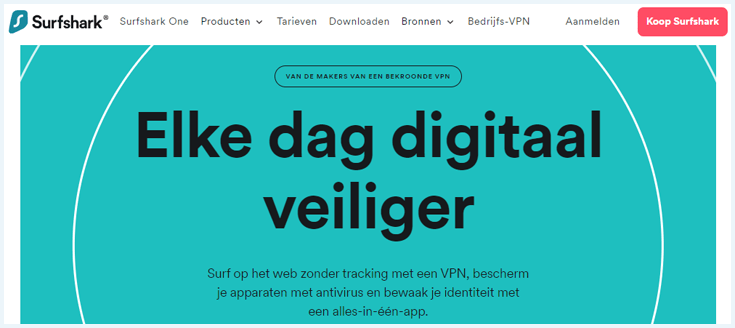 Nederlandse homepage van de Surfshark website