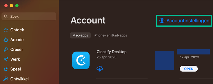 macOS instellingen waarbij de knop Accountinstellingen is uitgelicht