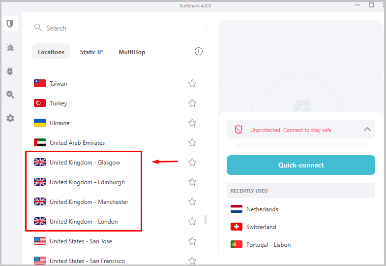 Surfshark app interface