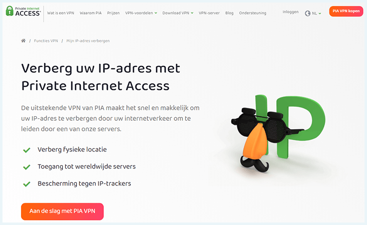 Website PIA met informatie over IP-adres verbergen