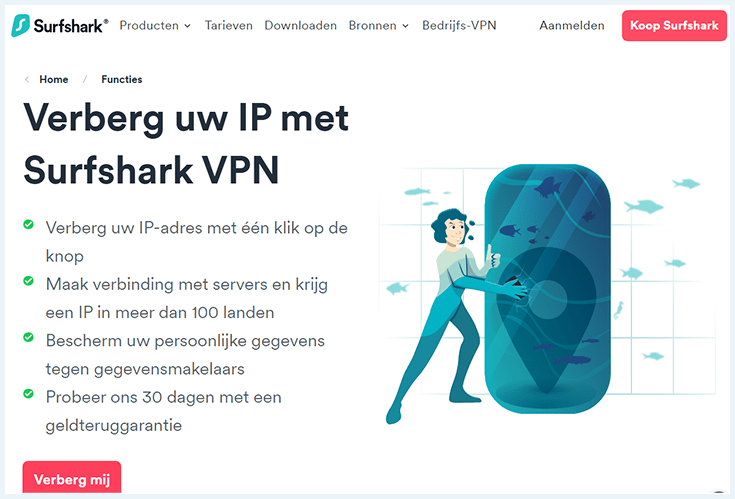 Website Surfshark met informatie over IP-adres verbergen