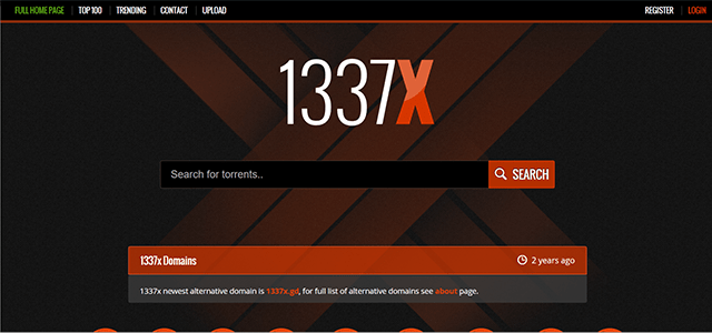 Homepage van de torrent-website 1337x