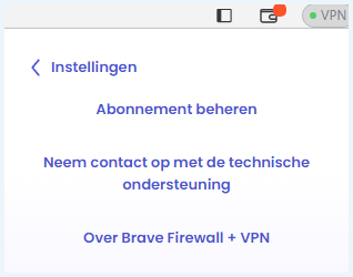 Instellingen van Brave VPN