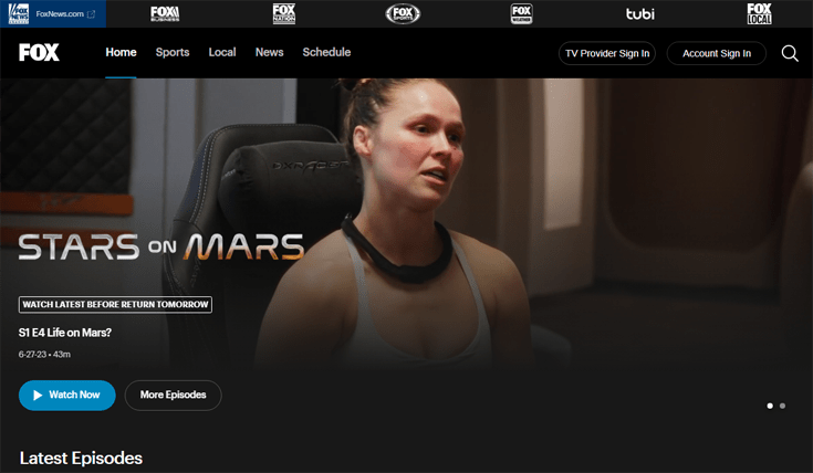 Homepage van de website Fox