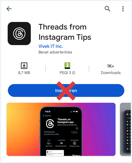 Nepapp die lijkt om Instagram Threads met als doel om mensen op te lichten