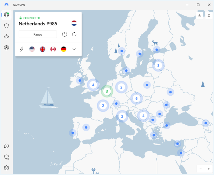 NordVPN app verbonden met een Nederlandse server