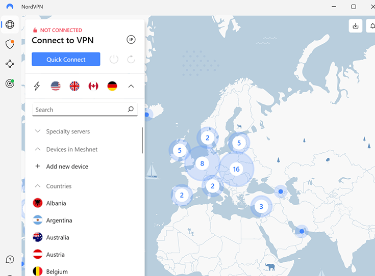 Kaart van app NordVPN