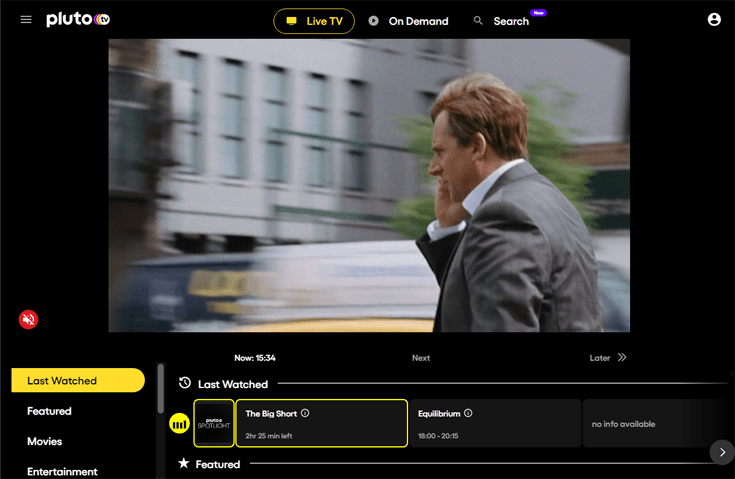 Homepage van de website PlutoTV