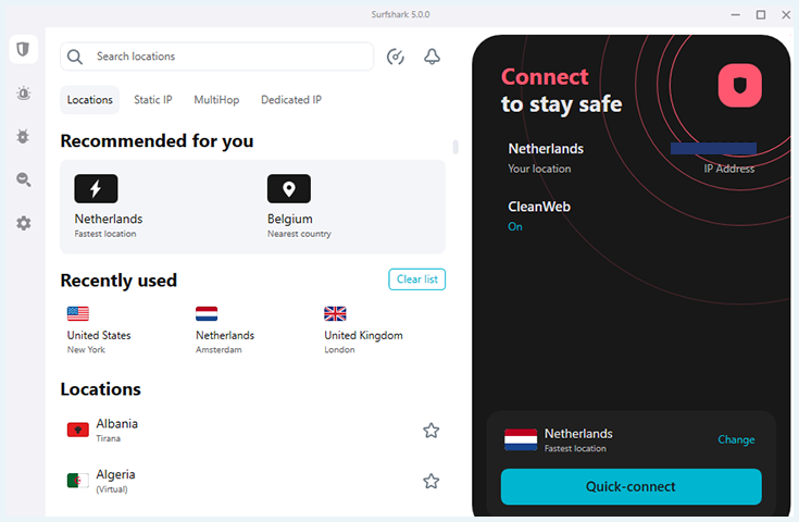 Software van de VPN-app van Surfshark