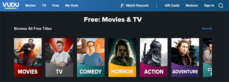 Homepage van de website Vudu