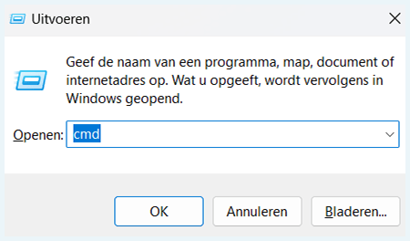 Scherm van command prompt waar je zelf het command moet invoeren