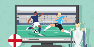 Premier League kijken in Nederland en het buitenland Uitgelichte Afbeelding met Vlag