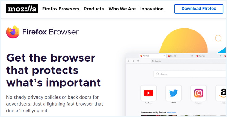 Homepage van de anonieme browser Firefox