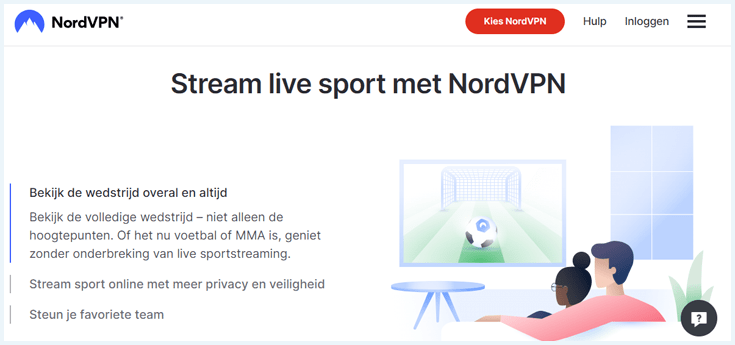 Pagina op de NordVPN website over het live streamen van sport met NordVPN