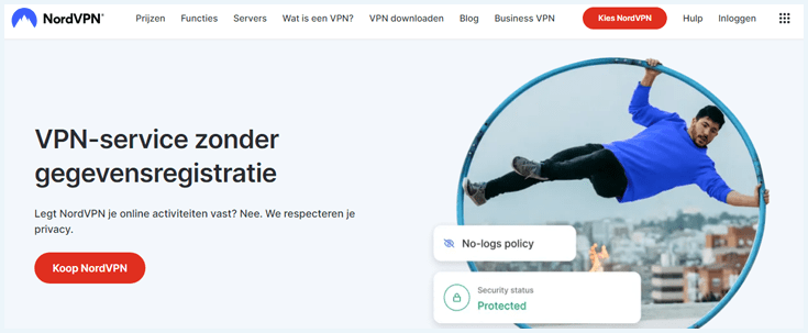 NordVPN pagina over dat het een VPN-service is zonder gegevensregistratie