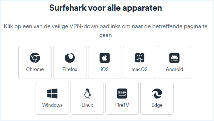 Besturingssystemen en apparaten waarop Surfshark beschikbaar is