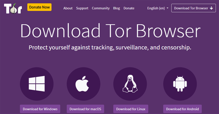 Homepage van de anonieme browser Tor