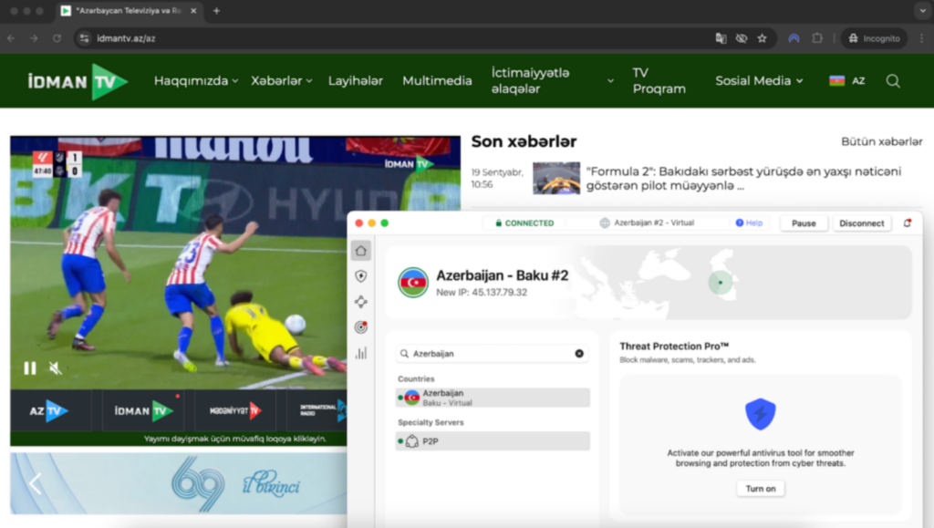VPN connected to azerbaijan