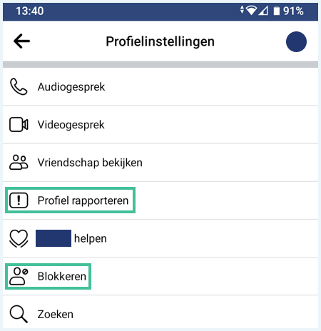 Facebookinstellingen om een profiel te rapporteren of te blokkeren
