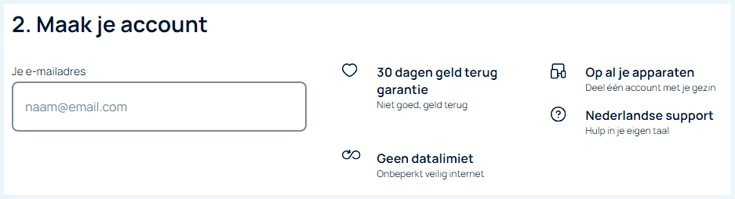 Invulveld om je e-mailadres in te vullen om een account aan te maken op de website van GOOSE VPN