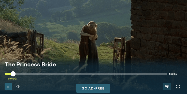Screenshot van ITVX met film The Princess Bride