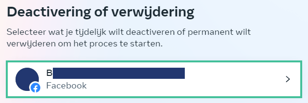 Facebook scherm waar je kunt selecteren wat je wil verwijderen