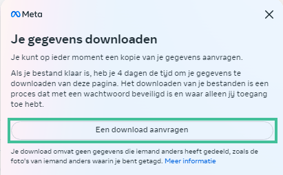 Facebook scherm waar je download kunt aanvragen