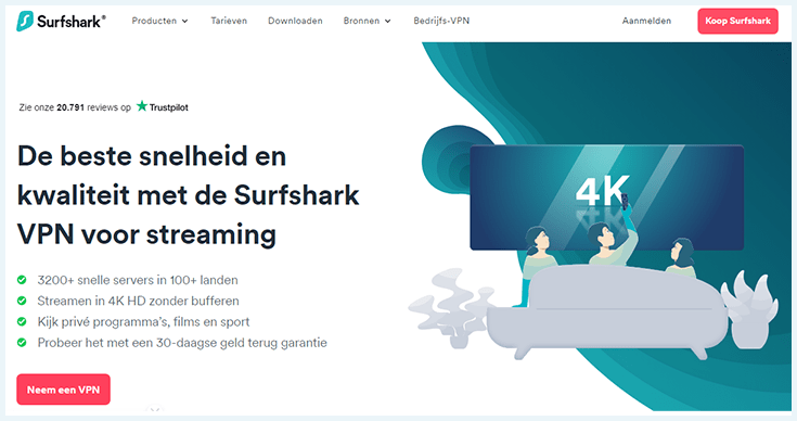 Pagina van Surfshark met informatie over streaming