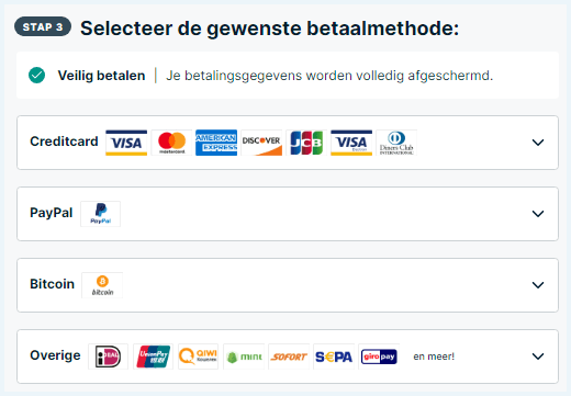 ExpressVPN-scherm waar je betaalmethode kunt selecteren
