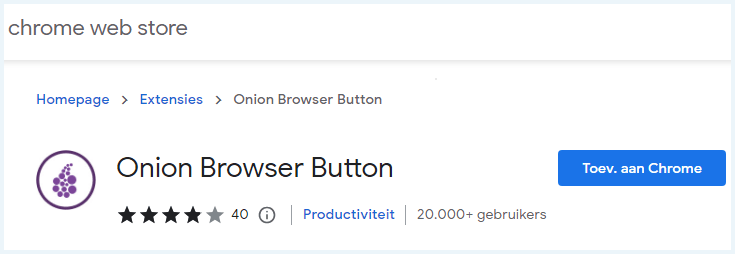 Screenshot van de Onion Browser Button in de Chrome Web Store