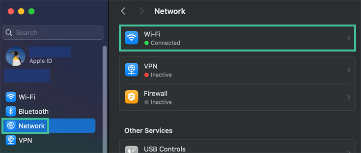 MAC-scherm waar netwerk is geselecteerd.