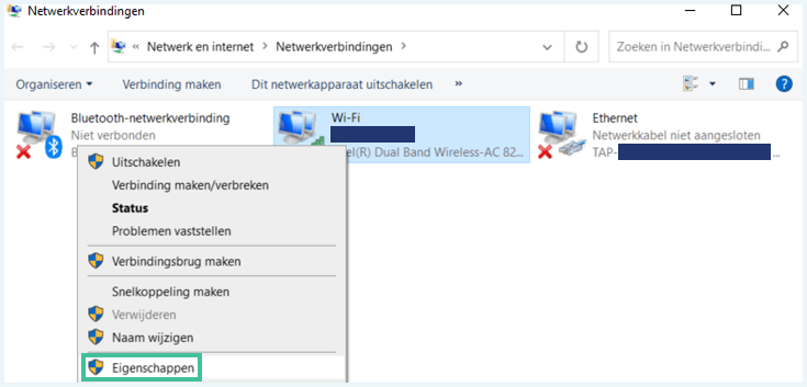 Scherm waar je netwerkverbinding kunt instellen