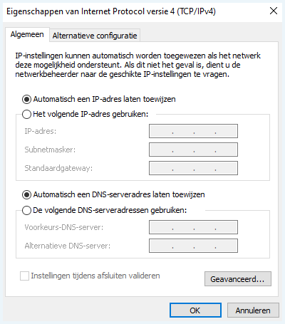 Scherm waar je DNS kunt invullen