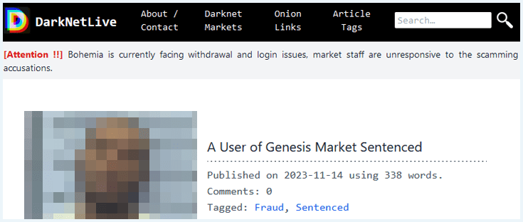 Homepage van DarkNetLive met een nieuwsbericht