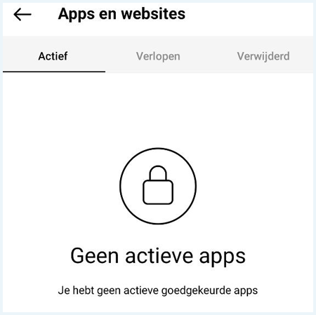 Instagram-scherm waar je kunt zien welke apps en websites zijn gekoppeld aan je account