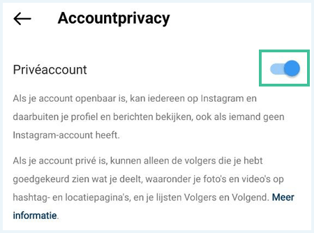 Screenshot Accountprivacy Instagram privéaccount aan