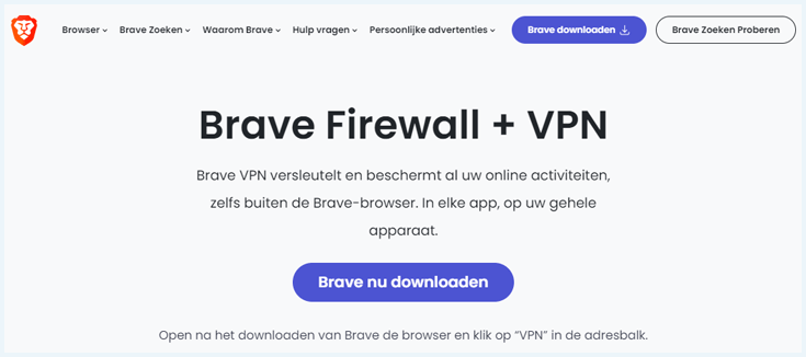 Pagina waar je brave VPN kunt downloaden
