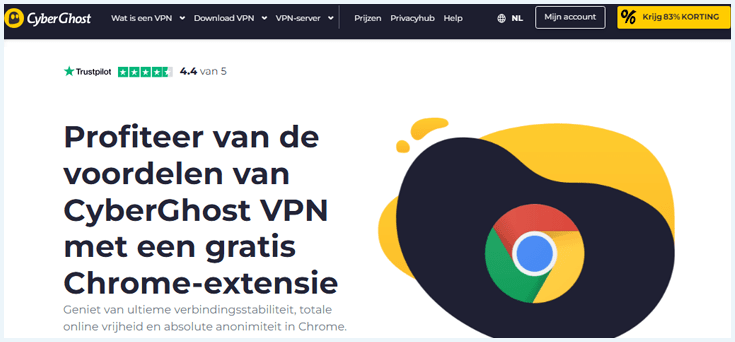Pagina CyberGhost met informatie over Chrome-extensie