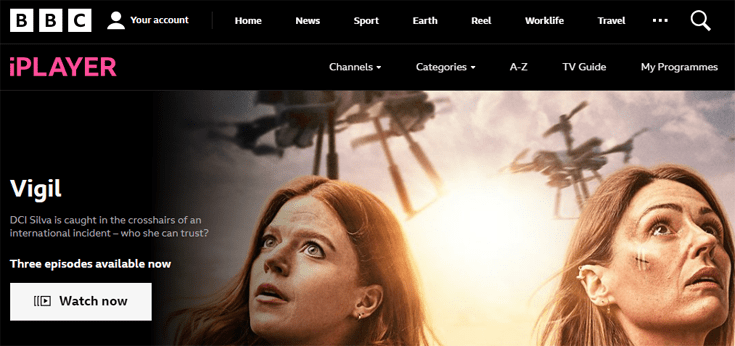 Homepage van de BBC iPlayer