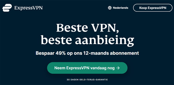 Homepage ExpressVPN met de aanbieding van december